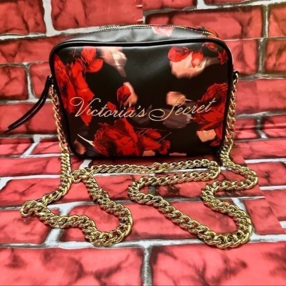 Victoria's Secret Black and Red Floral Women's Bag